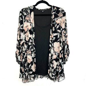 NWT Sara Michelle Layered Top Black Peach Floral Mesh Cardigan Attached 2X ly